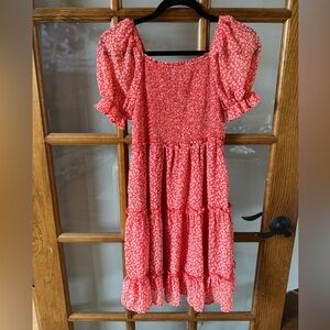 Hayden Smocked Red Floral Puff Sleeve Tiered Midi Dress XL